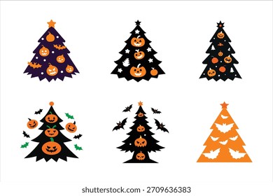 Christmas Tree and Halloween Mix Vector Art Illustration.