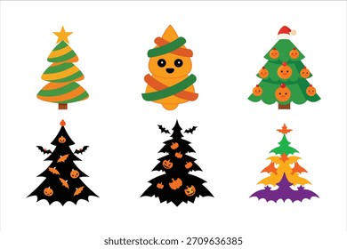 Árbol de Navidad y Halloween Mix ilustración de Arte vectorial.