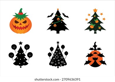 Árbol de Navidad y Halloween Mix ilustración de Arte vectorial.