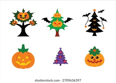 Árvore de Natal e Ilustração de arte vetor de Halloween Mix.