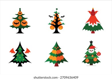 Árbol de Navidad y Halloween Mix ilustración de Arte vectorial.