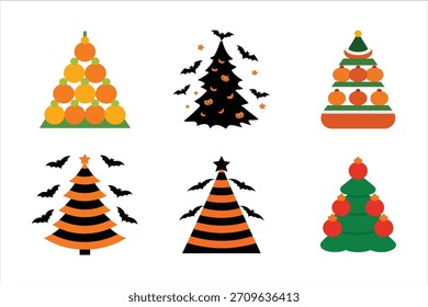Christmas Tree and Halloween Mix Vector Art Illustration.