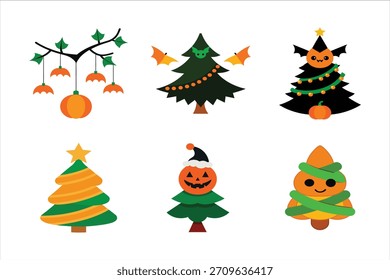 Christmas Tree and Halloween Mix Vector Art Illustration.