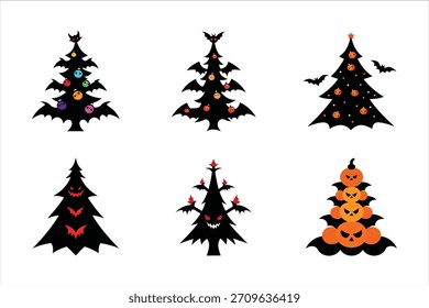 Christmas Tree and Halloween Mix Vector Art Illustration.