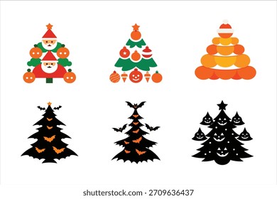 Christmas Tree and Halloween Mix Vector Art Illustration .