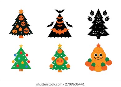 Árbol de Navidad y Halloween Mix ilustración de Arte vectorial.