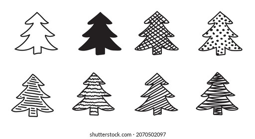 conjunto de iconos de dibujo de la mano del árbol de Navidad