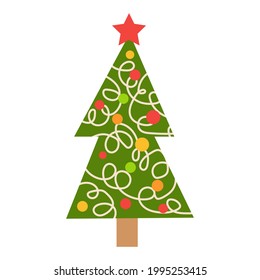 christmas tree. Hand drawing fir tree, Christmas ornaments. Holiday poster with Christmas symbols.