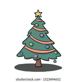Christmas tree hand drawn cartoon vector for Christmas