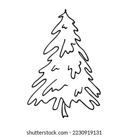 Christmas tree hand drawn clipart. Spruce doodle. Single element for card, print, web, design, decor