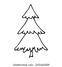 Christmas tree hand drawn clipart. Spruce doodle. Single element for card, print, web, design, decor
