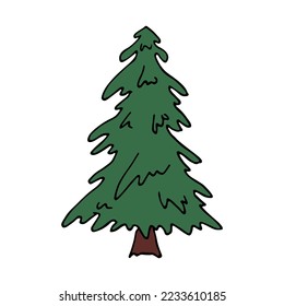 Christmas tree hand drawn clipart. Spruce doodle. Single element for card, print, web, design, decor