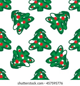 Christmas tree hand drawn colorful background. Vector seamless doodle pattern for print
