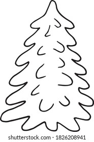 Christmas tree hand drawn doodle. Scandinavian, minimalism, monochrome, single element for design icon, sticker, card, poster. minimalism, new year, holiday, party, cute