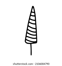 Christmas tree hand drawn in doodle style. Vector illustration isolated on white background. Trees in Scandinavian style. For decor, printing on postcards, engraving on wood.