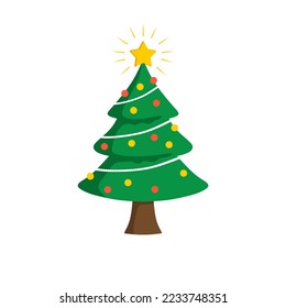 Ilustración vectorial del elemento doodle dibujado a mano en el árbol de Navidad sobre fondo blanco.
