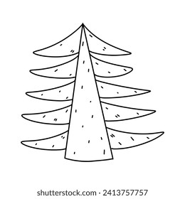 Árbol de Navidad. Estilo de doodle dibujado a mano. Ilustración vectorial aislada en blanco. Colorido de la página.