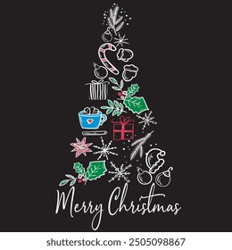 christmas tree with hand drawn doodle elements. vector illustration