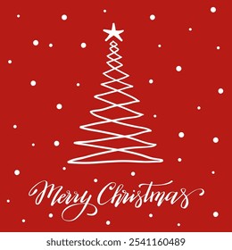 Árbol de Navidad dibujado a mano doodle Ilustración vectorial, Navidades alegres mano escrita, tarjeta de vacaciones.