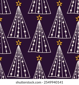 Christmas tree hand drawn doodle vector seamless pattern.