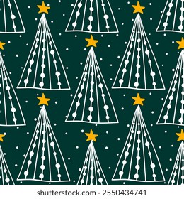 Árbol de Navidad dibujado a mano doodle Vector geométrico sin patrón.