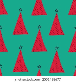 Natal árvore mão desenhada doodle vetor sem emenda padrão.