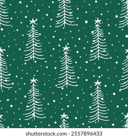 Christmas tree hand drawn doodle vector seamless pattern.