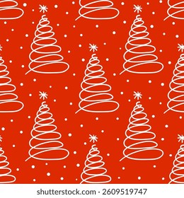 Christmas tree hand drawn doodle vector seamless pattern.