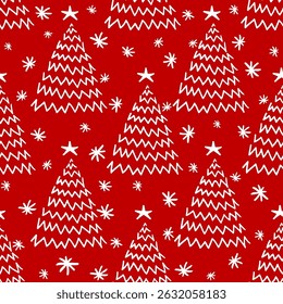 Weihnachtsbaum handgezeichnete Doodle Vektor nahtloses Muster.