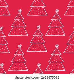 Christmas tree hand drawn doodle vector seamless pattern.