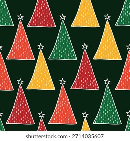 Weihnachtsbaum handgezeichnete Doodle Vektor nahtloses Muster.