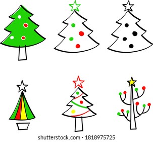 Christmas tree hand drawn icon variation set