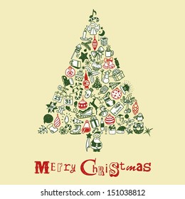 Christmas tree with hand drawn icons