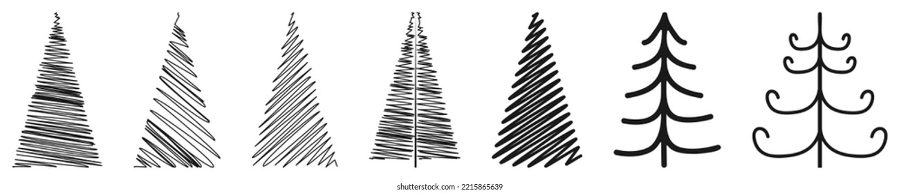 Christmas tree hand drawn icons. Vector silhouette