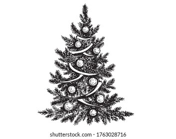 Christmas tree. Hand drawn illustration.	