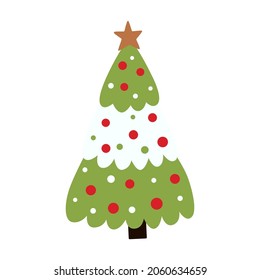 Christmas tree hand drawn Christmas illustration. Flat design