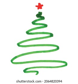 Christmas tree hand drawn illustration isolated on white background.  Holiday  winter colorful vector design element for card, print, web, design, decor.