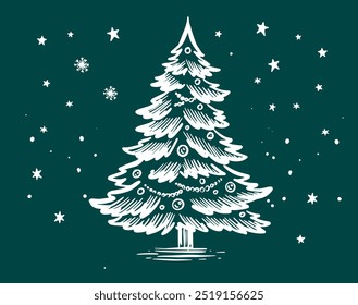 Christmas tree hand drawn illustration	