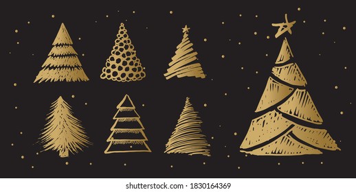 Christmas tree hand drawn illustrations. Vector.	