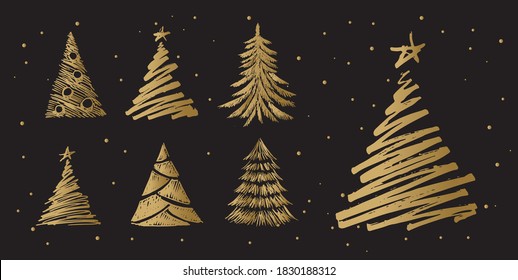 Christmas tree hand drawn illustrations. Vector.	