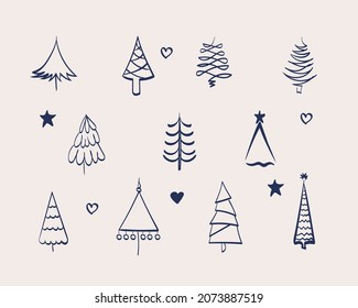 Christmas tree hand drawn illustrations. Vector. Vector Christmas Tree Icons