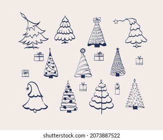 Christmas tree hand drawn illustrations. Vector. Vector Christmas Tree Icons