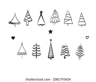 Christmas tree hand drawn illustrations. Vector. Vector Christmas Tree Icons