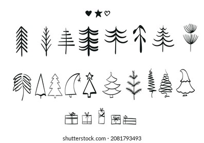 Christmas tree hand drawn illustrations. Vector. Vector Christmas Tree Icons