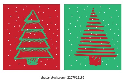 Christmas tree hand drawn illustrations. Vector.
