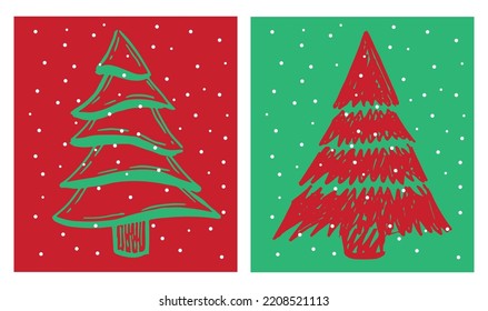 Christmas tree hand drawn illustrations. Vector.	
