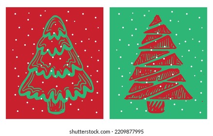 Ilustraciones dibujadas a mano por el árbol de Navidad. Vector.	

