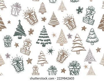 Ilustraciones dibujadas a mano por el árbol de Navidad. Vector.	