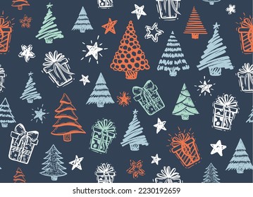 Ilustraciones dibujadas a mano por el árbol de Navidad. Vector.	
