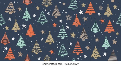 Christmas tree hand drawn illustrations. Vector.